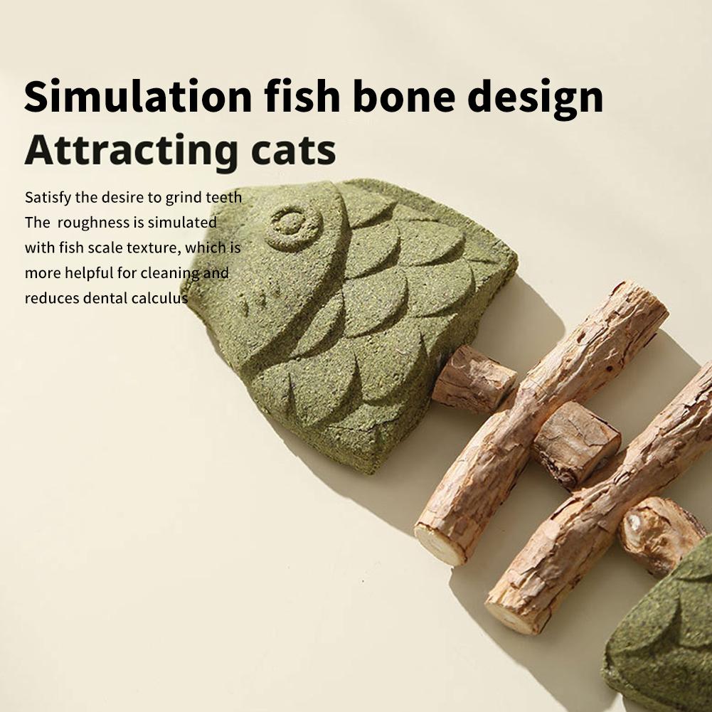 Wood Fish Bone Cat Mint Teeth Grinding Rod Cat Chew Grilled Toy Play Accessory Clean Mouth Kitten Pet Fish Teaser Supplies