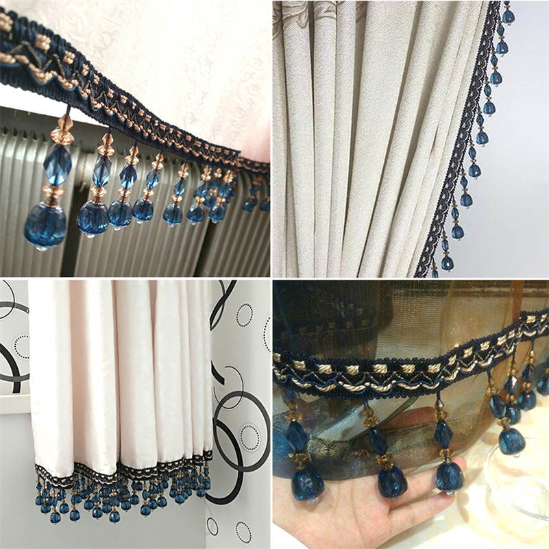 Cortina de cuentas de cristal de 2/4/6 metros con flecos y borlas de encaje, cinta ancha para manualidades, costura hecha a mano, accesorios para ropa y cortinas