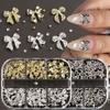 Nail art three-dimensional jewelry 6 grid punk metal star bow mixed with diamond jewelry