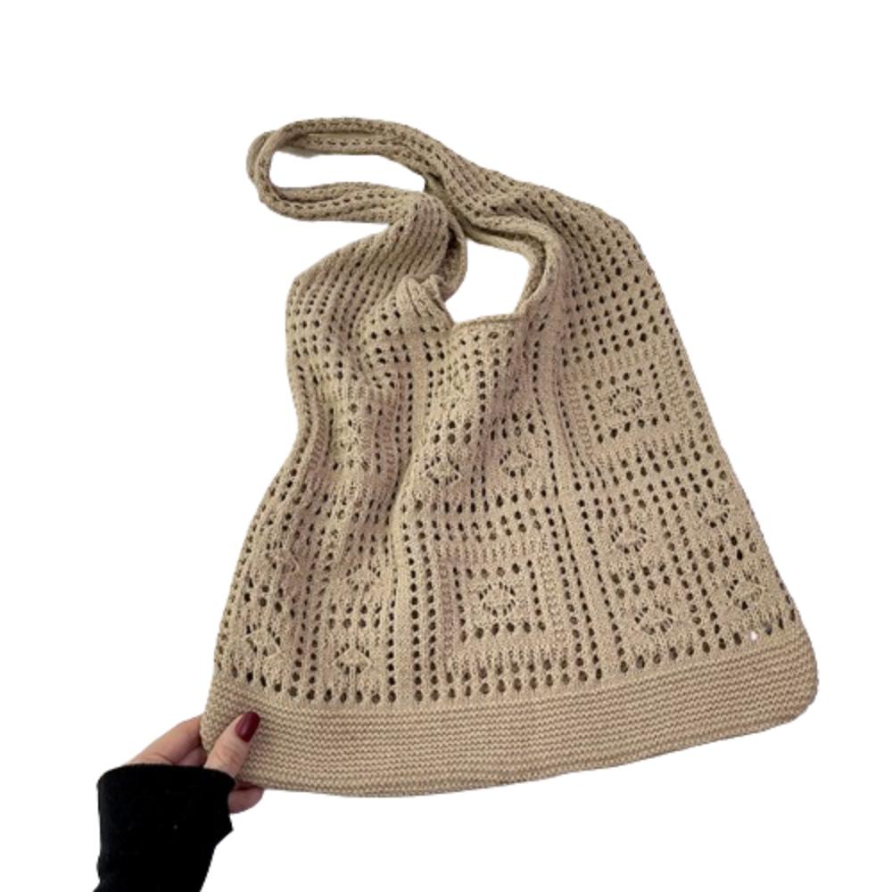 Hollow Crochet Mesh Bag Solid Color Beach Tote Bag Fashion Knitting Shoulder Bag  Ladies