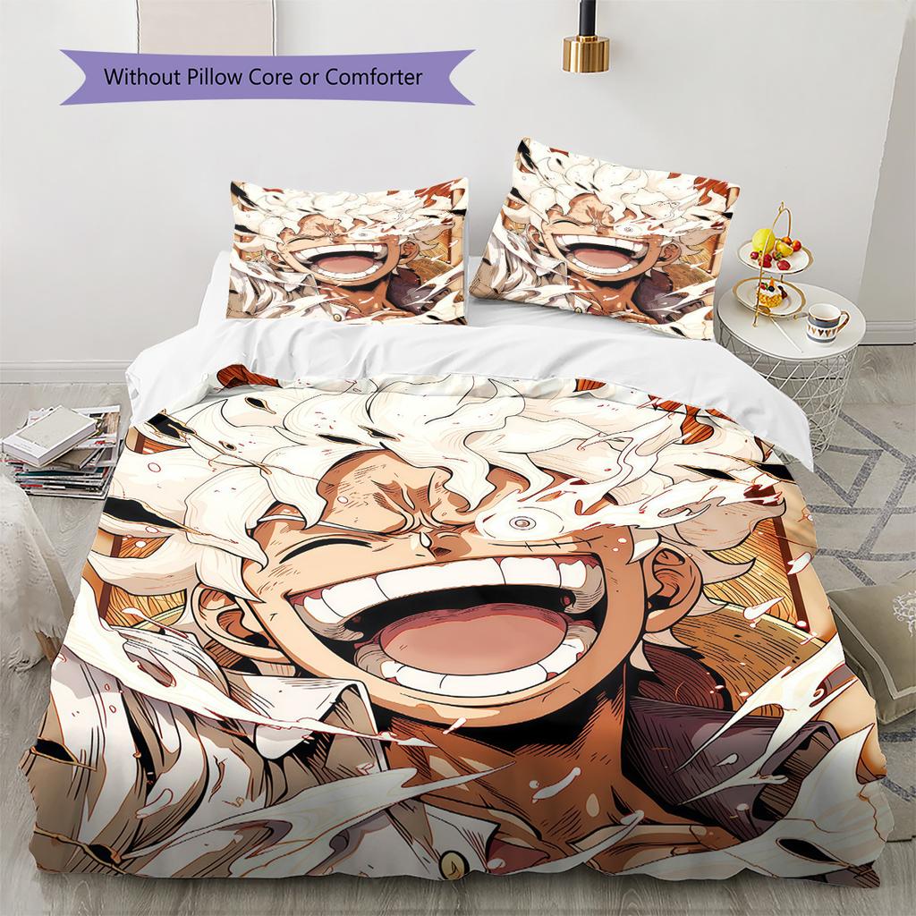 One Piece Luffy Gear 5 Bedding Set, 1 Duvet Cover & 2 Pillowcases, Cozy Home Use, Perfect Gift for Anime Fans