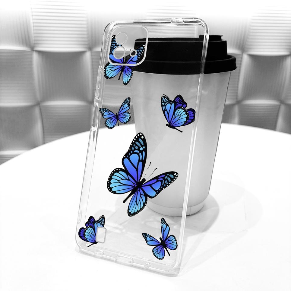 Für Realme C11 2021 C20 C20A RMX3231 Handyhülle Bunte Schmetterlingsblume Damen Girly Weiches Silikon Gehäuse Klare Rückseite