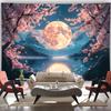Pink Cherry Blossom Moon Lake Mountain Landscape Wall Tapestry Romantic Home Decor Aesthetic Living Room Art Print Design