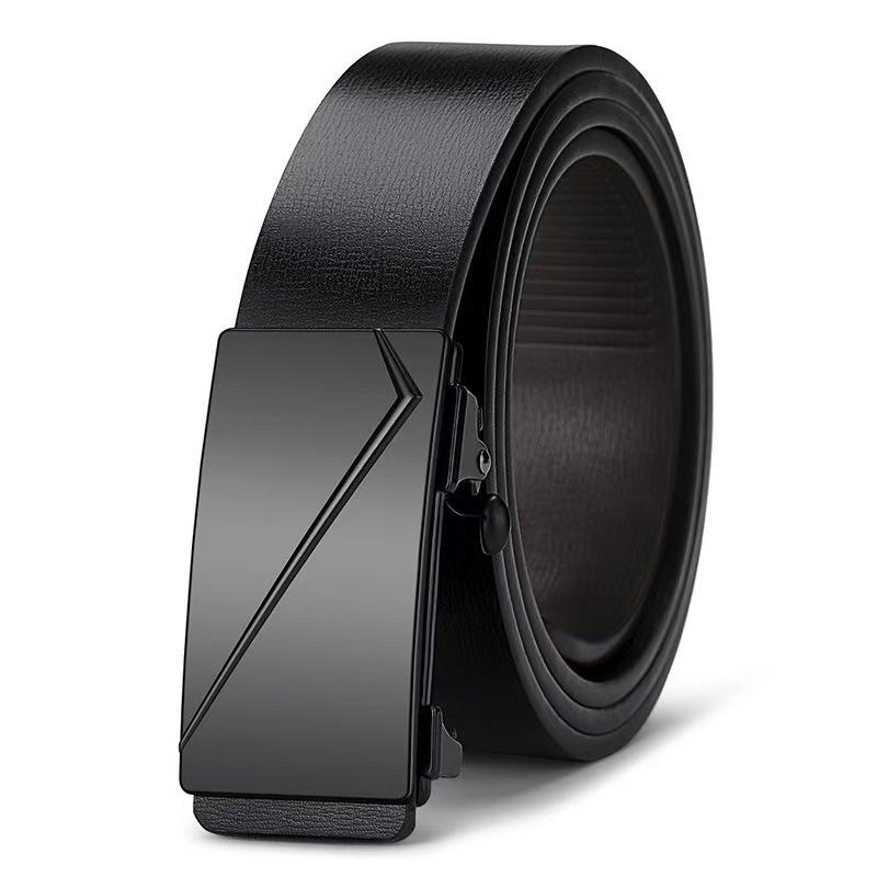 

Men’s Genuine Leather Belt with Toothless Automatic Buckle, Casual Cowhide Waistband for Middle-aged and Youth Casual Business Wear 120 cm
