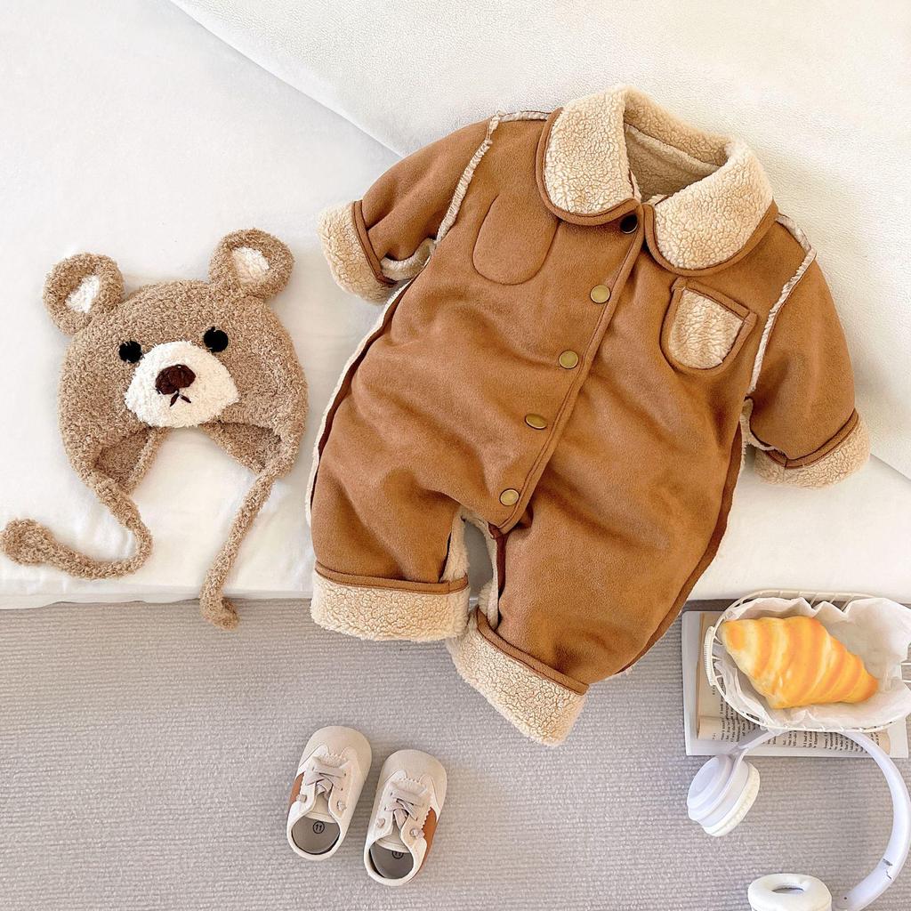 Reversible Velvet Baby Jumpsuit for Autumn and Winter - Warm and Thickened Design