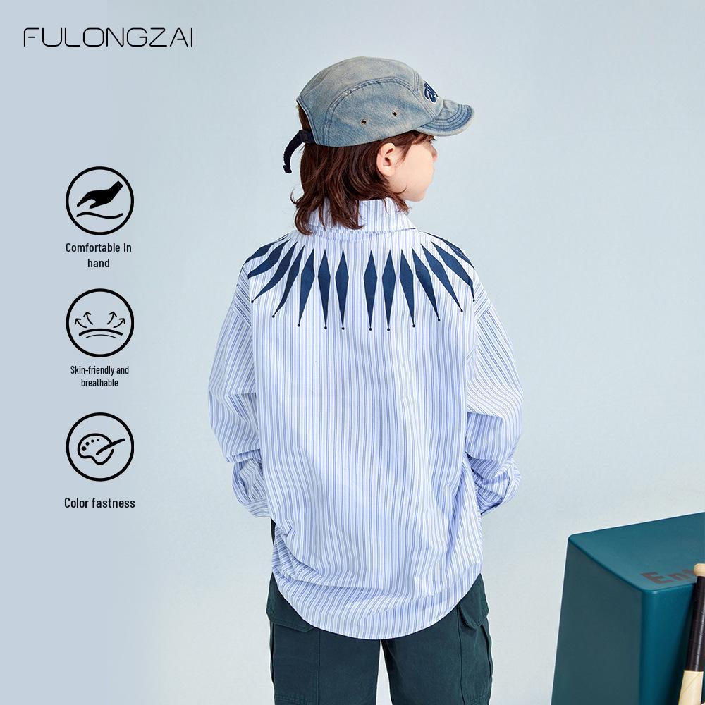 FULONGZAI 2025 Spring Parent-Child Vertical Stripe Shirt for Boys and Girls