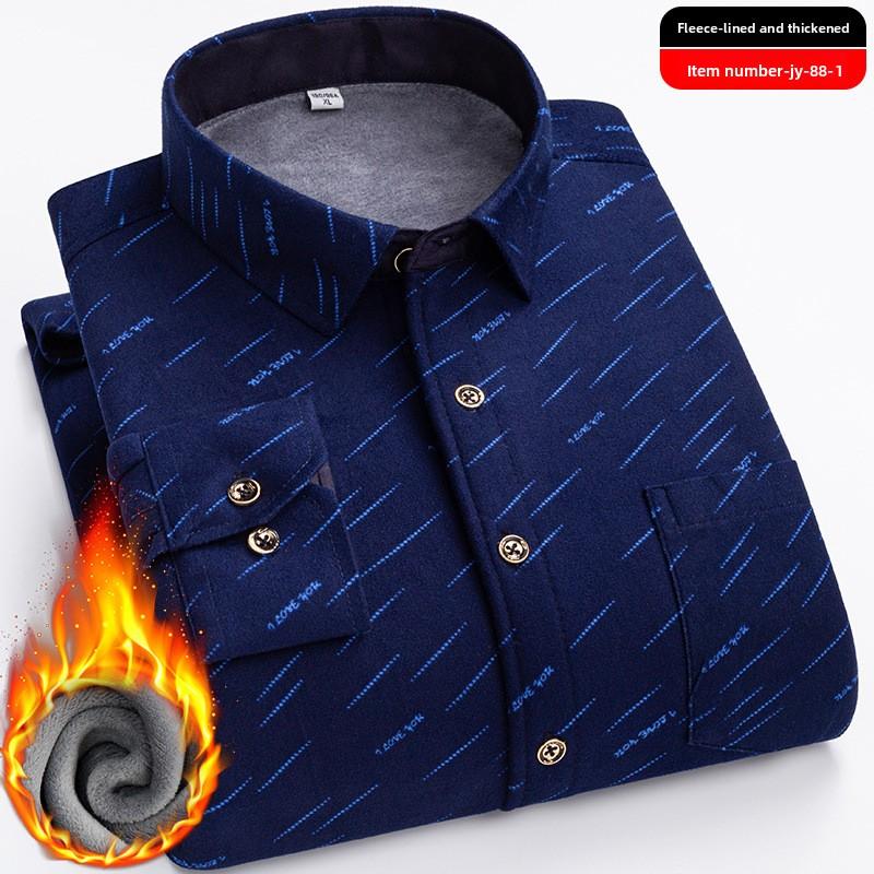 Plus Size Men's Thermal Shirt Men's Winter Fleece-Lined Thickened Checkered Long-Sleeved Shirt