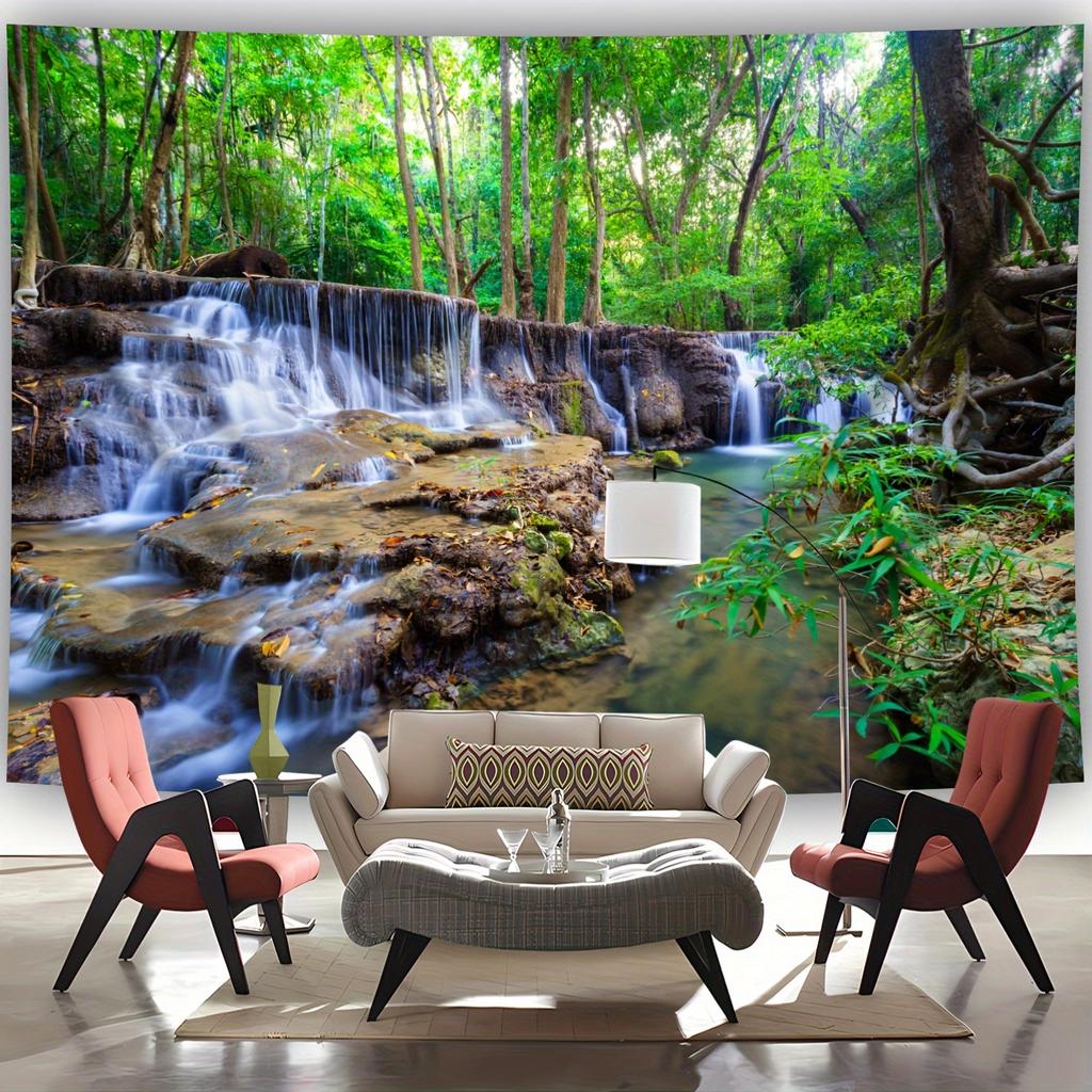 Enchanting Forest Waterfall Tapestry Perfect for Home Décor Bringing Natures Peace and Beauty to Your Living Space