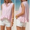 Camicia da Donna a Righe Senza Maniche con Bottoni, Orlo Arricciato e Taschino sul Petto, Top Estivo Casual Multicolore