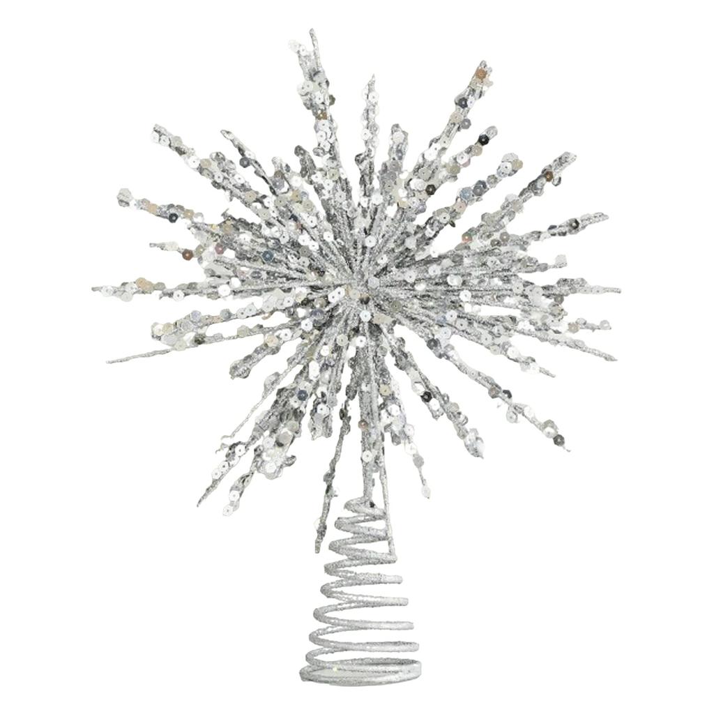 4-Piece Christmas Tree Ornament Set with 30cm Gold or Silver Star Tree Topper and Glowing Snowflake Decoration