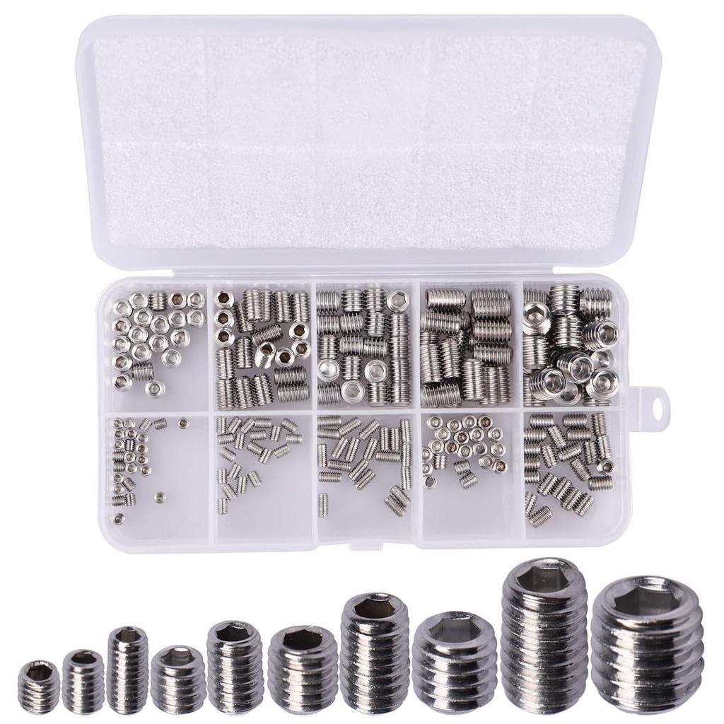200Pcs Concave End Set Screw Set 304 Stainless Steel DIN916 Concave End Machine Rice Screw