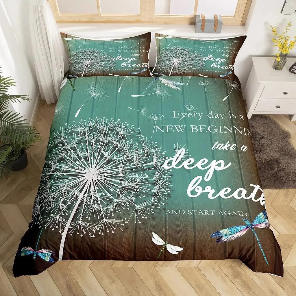 Butterfly Dragonflies Duvet Cover Set Dandelion Bedding Set Dragonfly Gift for Women Girl,Flowers Botanical Weed Comforter Cover