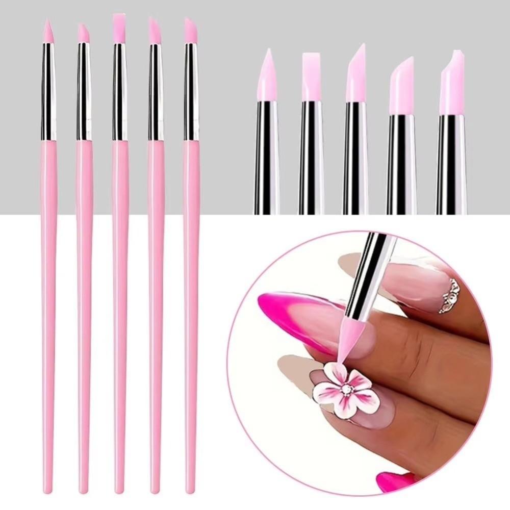 5Pcs DIY Manicure Silicone Nail Brush Small Head Polish Tip Silicone Nail Art Pen  Nail Art