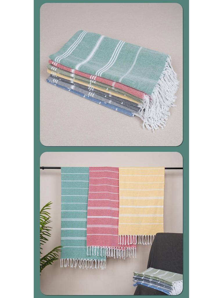 Yarn-Dyed Striped Quick-Dry Beach Towel - Multi-Color, Absorbent Cotton/Polyester Blend for Swimming & Bath