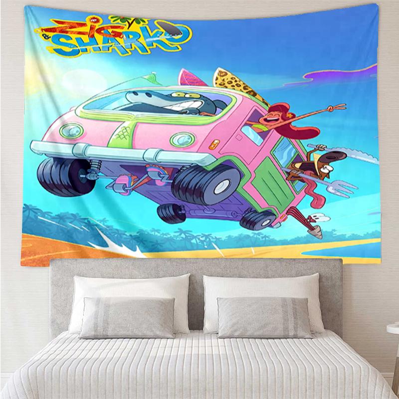 Zig & Sharko Print Tapestry, Backdrop, Easy Setup, Ideal for Bedroom, Office & Living Room, with Aesthetic Wall Hanging Decor.