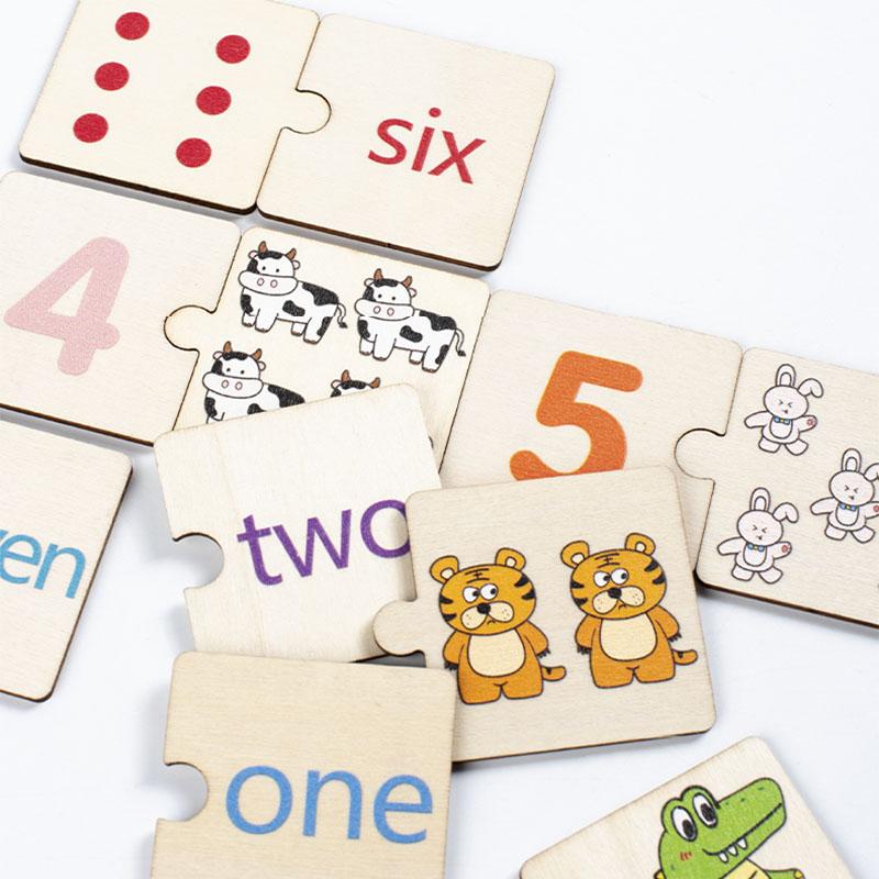 Wooden Number Matching Puzzle Animal Numbers English Cognitive 1-10 Digital Enlightenment Math Educational Toys For Children
