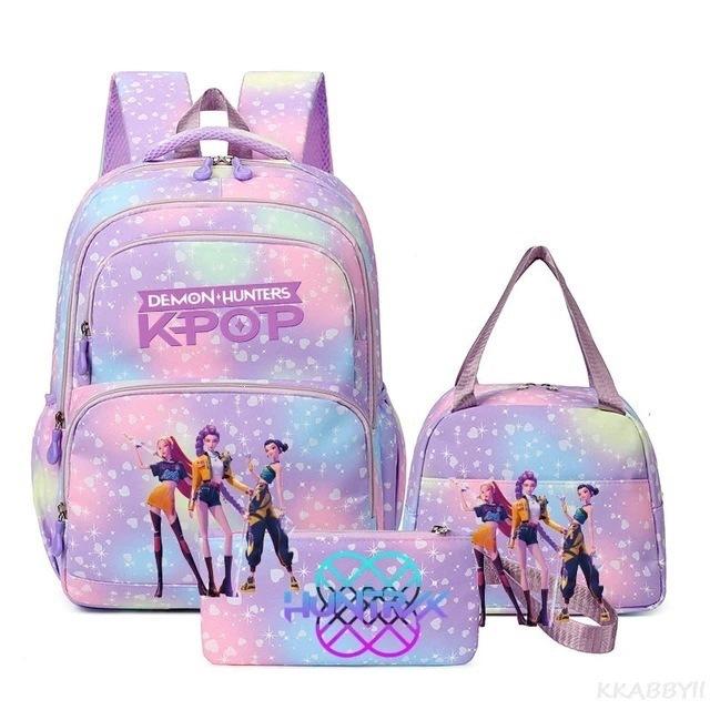 Three-Piece Kpop Demon Hunter Girl Color School Bag Lunch Bag Pencil Case Set Gift Box