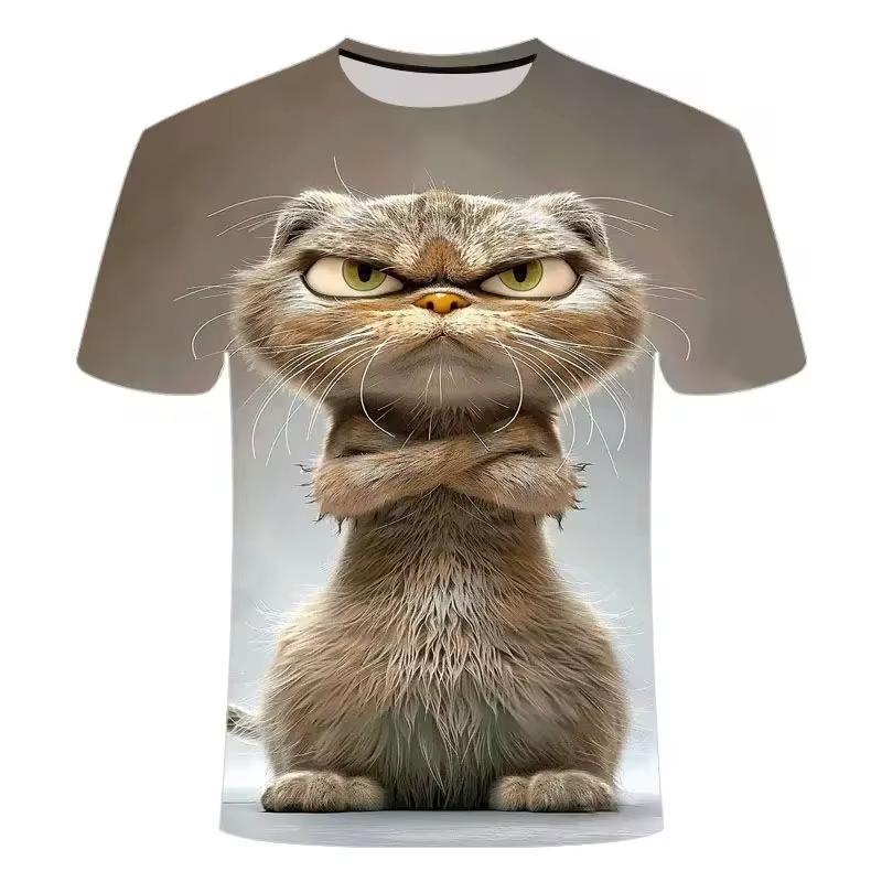 Men'T-Shirt Personality Funny 3D Cat Animal Printed T Shirts Summer Loose Short Sleeved T-shirts
