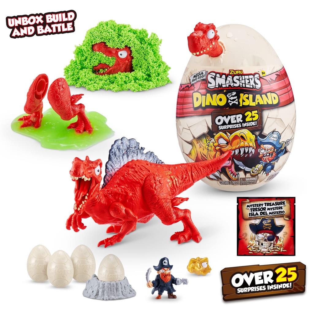 Smashers ZURU 7487B Dino Island Surprise Mega Huevo, Spinosaurus, Juguete Coleccionable, Kit de Explorador, Slime de Dinosaurio