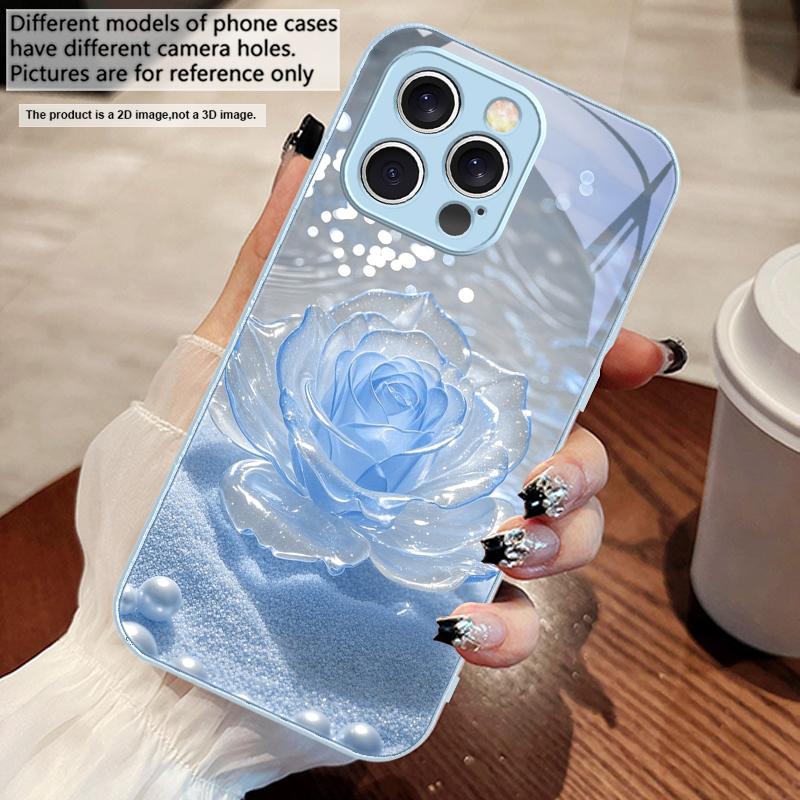 Gradientowy Kryształowa Róża Dla iPhone 16 E 15 14 13 Plus 12 mini 11 Pro Max XR Xs Max 16E X 7 8 6 6S 2022 Hartowane Szkło Pokrowiec na Telefon