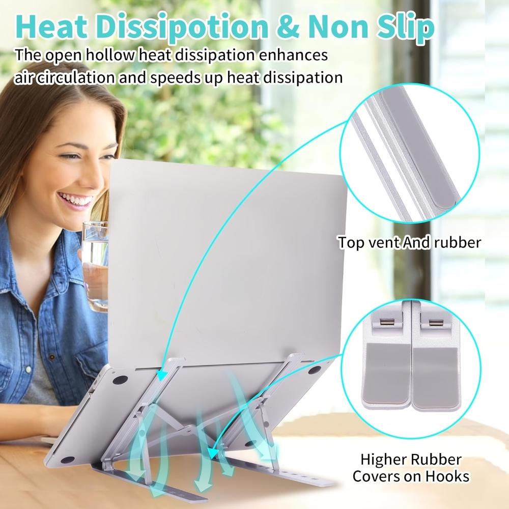 Aluminum Desktop Laptop Stand, Foldable Adjustable Riser Holder, Portable, Compatible With 10‑15.6 Inch Laptops