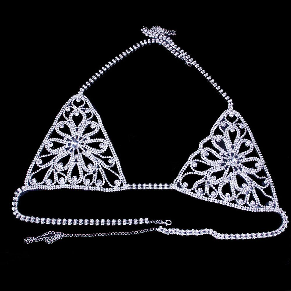 New Rhinestone Flower Bikini Body Chain - Sexy, Sparkling Diamond Nightclub Wear