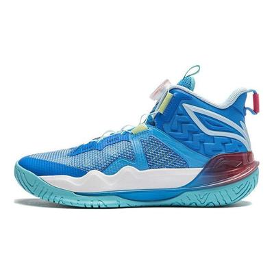 Li Ning Detské Pioneer Team 3 V3 Pohodlné basketbalové topánky stredného strihu Detské tenisky Modrá Biela YKBU038-9
