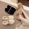 Fairy wind pearl velvet flat-bottomed beanie shoes female winter warm lazy bow fluffy shoes female