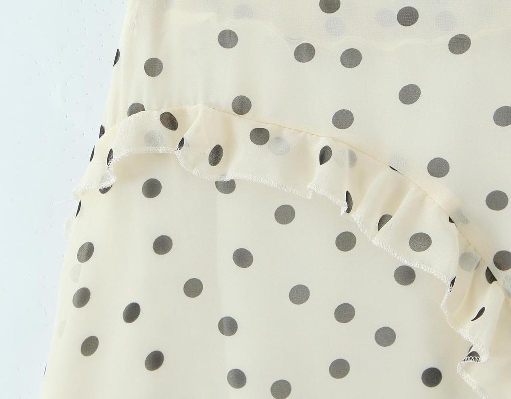 2025 Autumn/Winter European & American Ruffle Polka Dot Maxi Skirt for Women