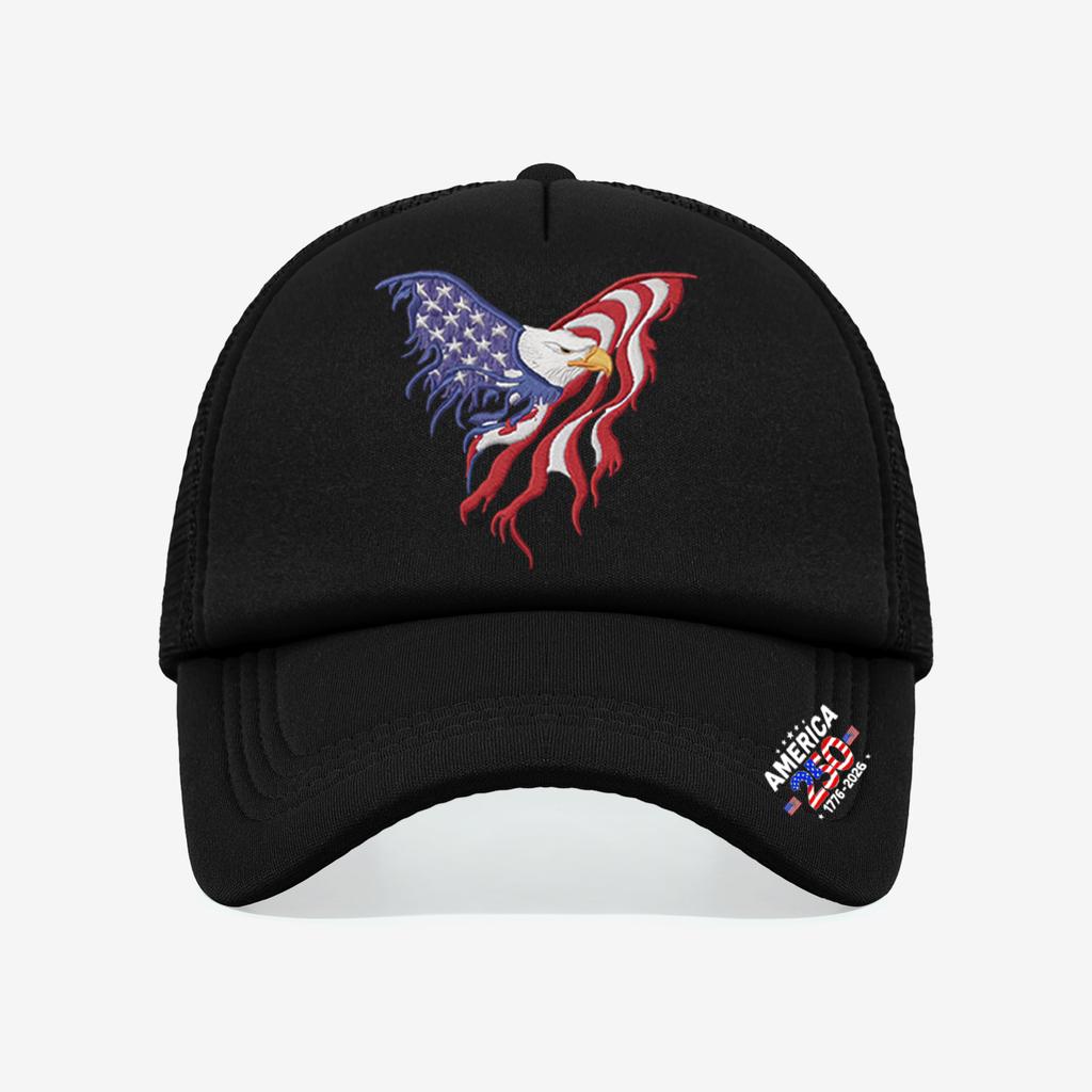 1PC Artistic 250th America Trucker Hat, Tassel Flag Eagle Print, Streetwear Cap for Patriotic Fans