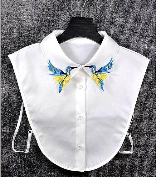 Women's Fake Collar Shirt White Fake Collar Women Detachable Collars Embroidery Cotton False Collar Shirt Col Amovible Femme