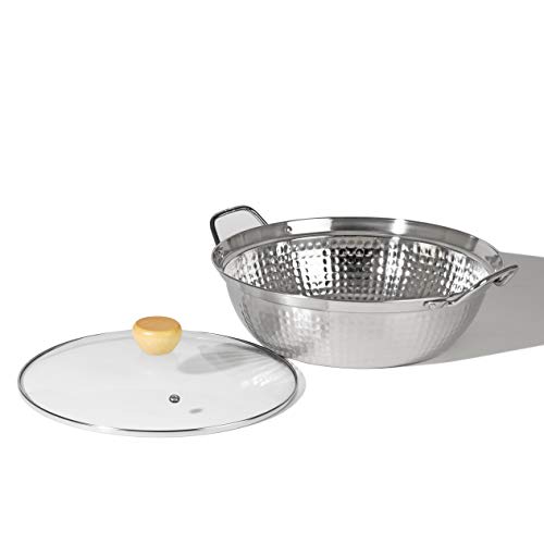 Pearl Metal Tabletop Pot, Silver, 26cm, with Stainless Steel Glass Lid, "Yaragi" (Softening) HB-4788