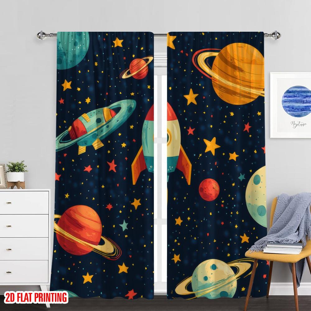 Flat Printing Window Curtains Cubes Girls Kids Rainbow Versatile Polyester Without Electricity Birthday Party Set Of 2 Made