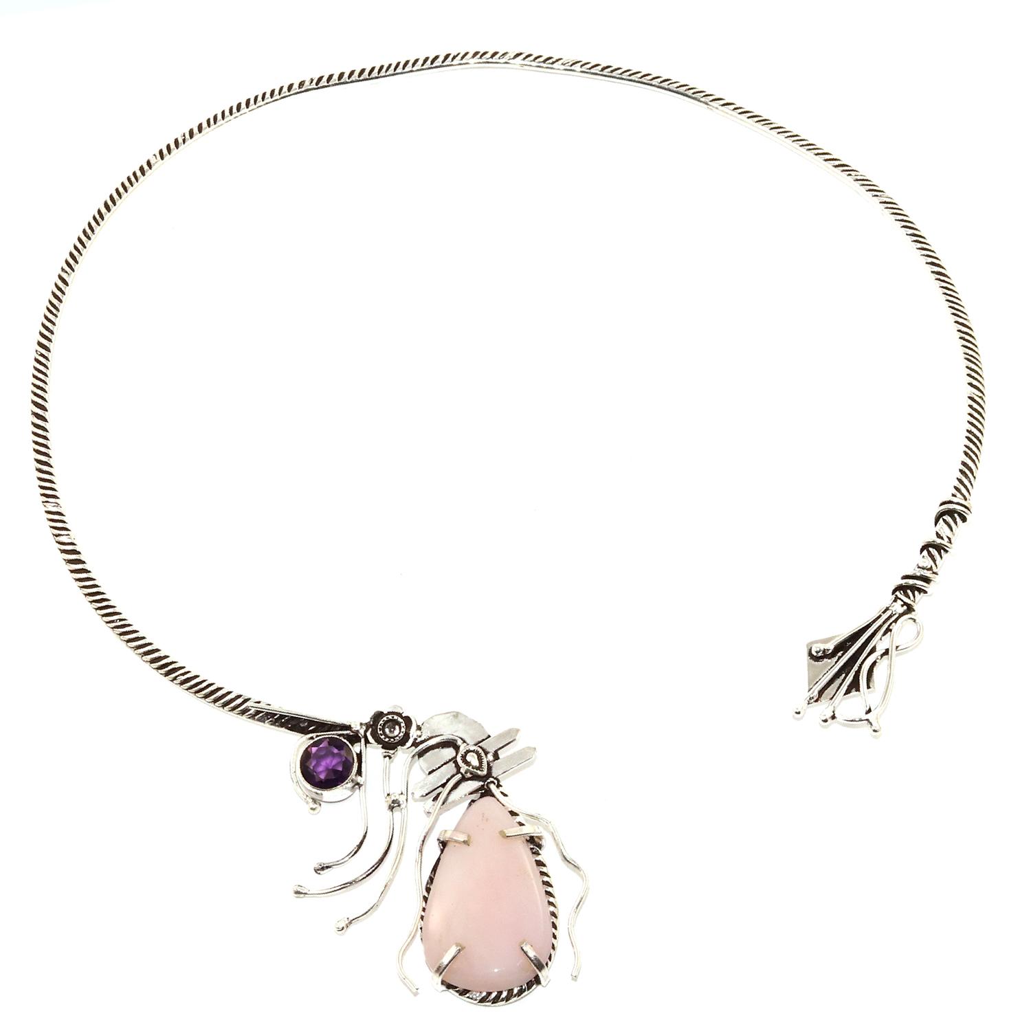 

Necklace Pink Opal Amethyst Gemstone Ethnic Style Silver Jewelry 16
