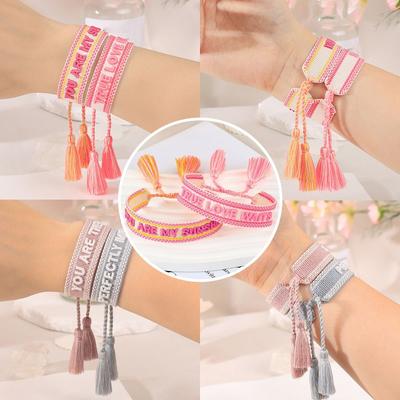 Adjustable Embroidered Letters Bracelets Unique and Lucky Handmade Friendship Woven Bracelets Tassel Family Couple