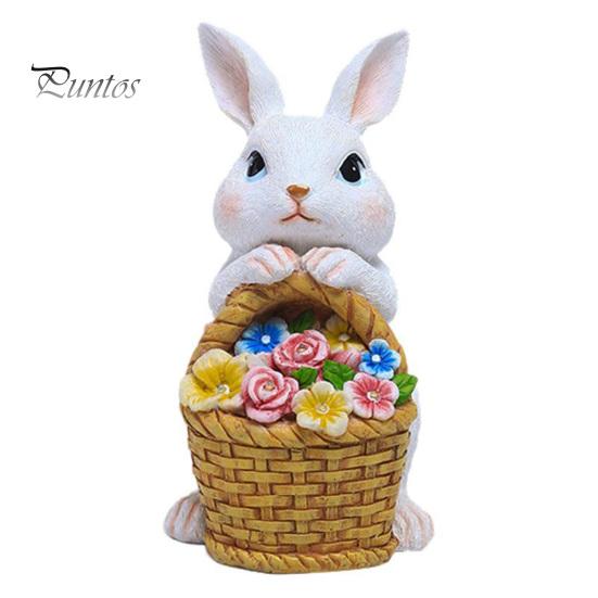 

Солнечная садовая статуэтка кролика с 5 светодиодными лампами, цветочная корзина, уличная смоляная фигурка кролика, украшение для патио, двора, лужайки, пасхальное украшение белый