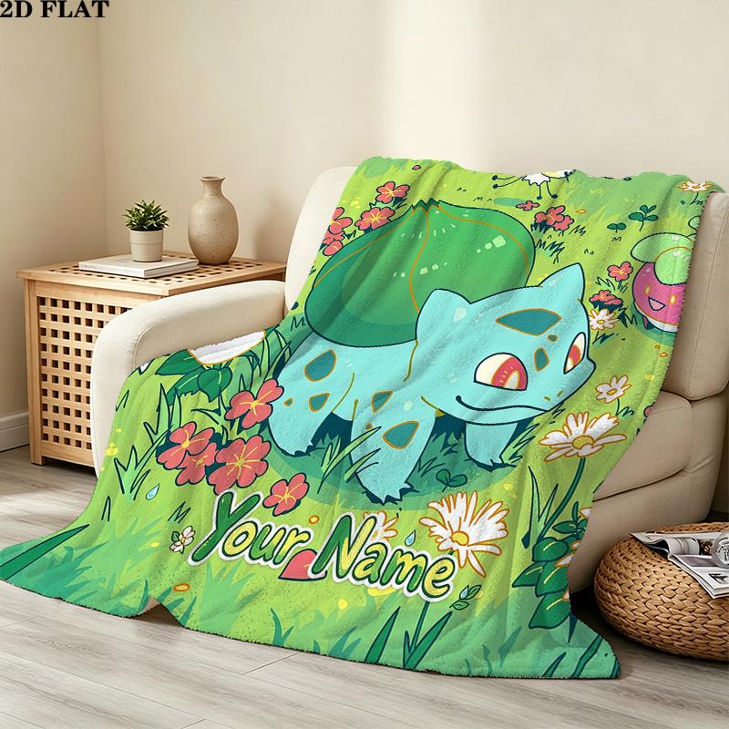 Custom Name,Bulbasaur Printed Flannel Blanket, soft throw for bedroom sofa, washable, Christmas present, great gift.