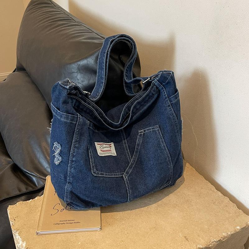 Denim Bag Women's Large Capacity 2025 New Summer Casual Shoulder Messenger Cloth Bag Class Tote Bag