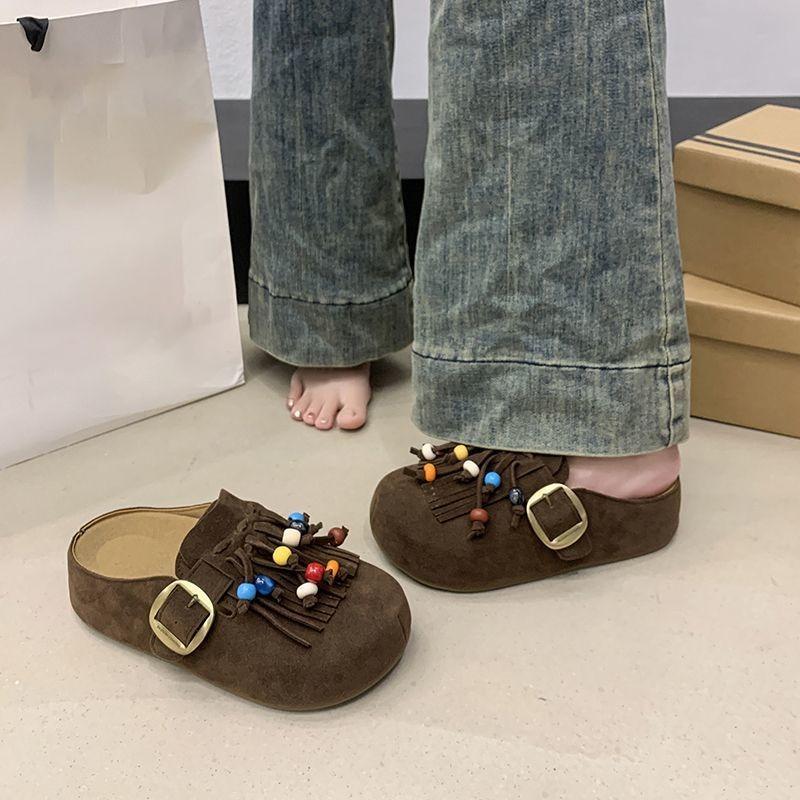 Retro Tassel Heightened Versatile Bag Head Women's Spring and Autumn New Thick-soled Small Casual Slippers