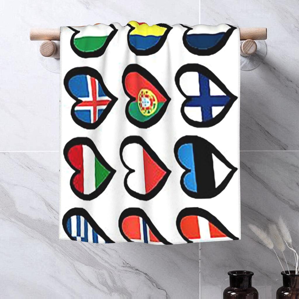 Concours Eurovision de la Chanson Drapeaux Cœurs ESC EBU Eurofan Serviette Visage Douce Séchage Rapide Piscine Bain Serviettes Coton Respirant