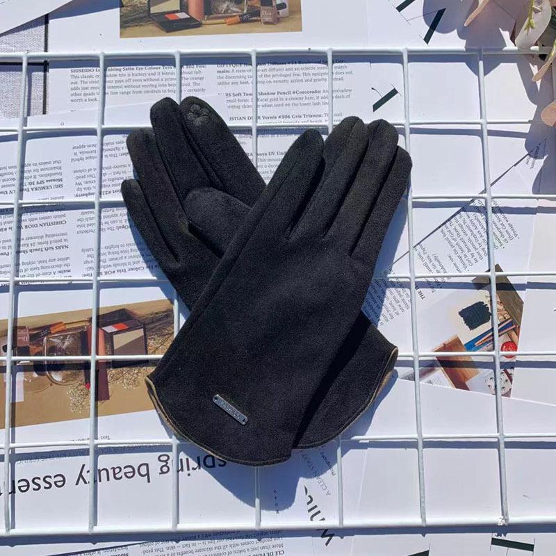 Suede Thermal Gloves Fleece Thickened Driving Gloves Outdoor Sports Touch Screen Split-Finger Gloves Women