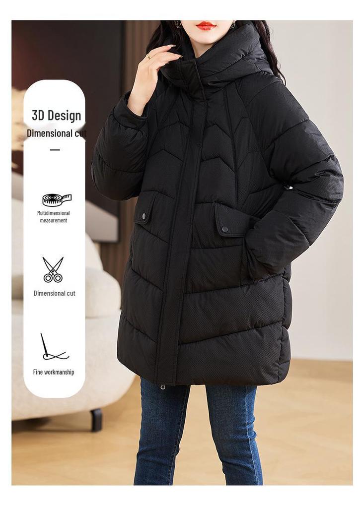 Women's Mid-Length Korean Style Thickened Winter Cotton Jacket - Loose Fit, Plus Size, Fashionable Coat