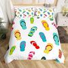 Flip Flops Soft Duvet Cover Quen Sized Dimensions Carton Beach Holiday Beding Set Children Kids Young Boys Young Girls Bedrom Decor Rainbow Flowers