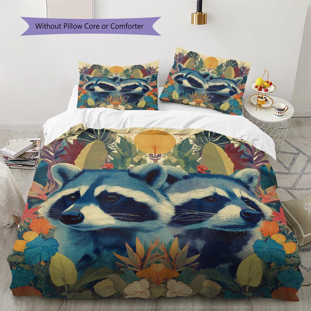 Zwei Waschbären Muster Bettwäsche Heimdekoration Geburtstagsgeschenk (1 Bettbezug + 2 Kissenbezüge, ohne Füllung)