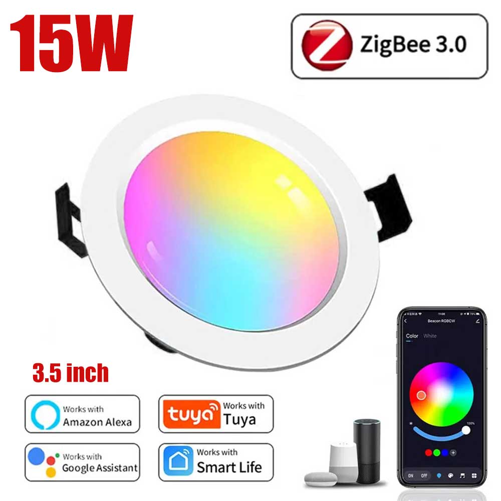 

15 Вт Tuya ZigBee RGB светодиодный светильник Downlight встраиваемый прожектор управление через приложение Alexa Google Home