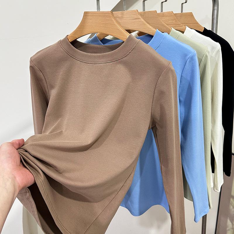 

Весна 2025 Женская приталенная футболка из чистого хлопка со стойкой и длинным рукавом XL [57.5-65 kg] хаки