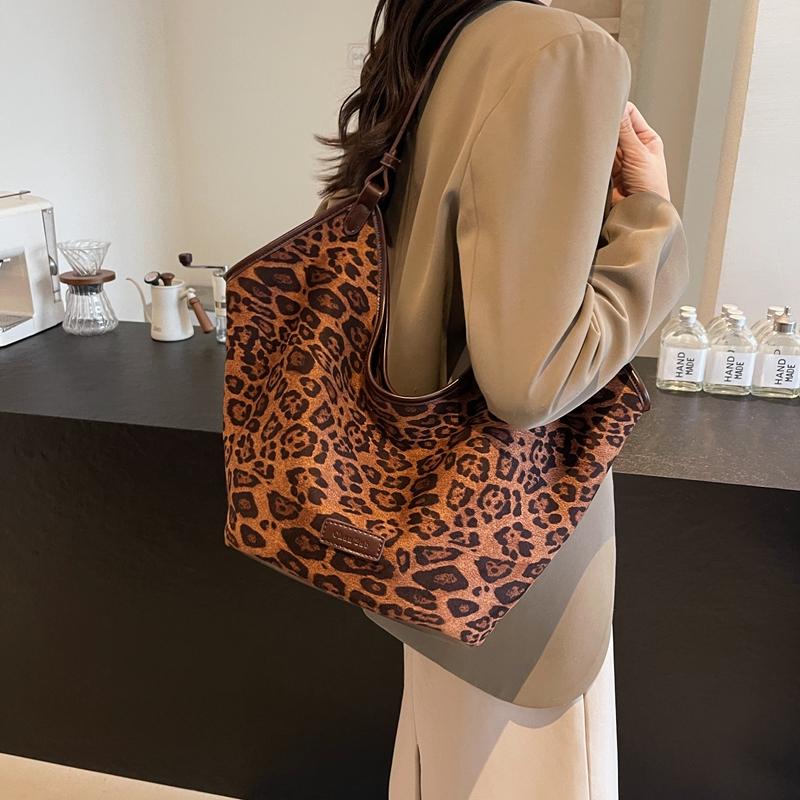 Leopard Print Large Capacity Tote Bag Women Crossbody Bag Commuter Shoulder Bag