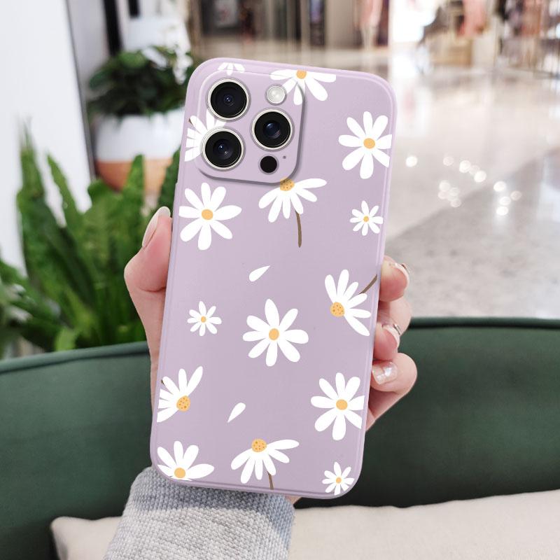 Soft Daisy Liquid Silicone Fall Prevention Case Comfortable Cover For iPhone 16 16e 15 Pro Max Samsung Galaxy S25 Plus XiaoMi Redmi Note 14 Pro Plus