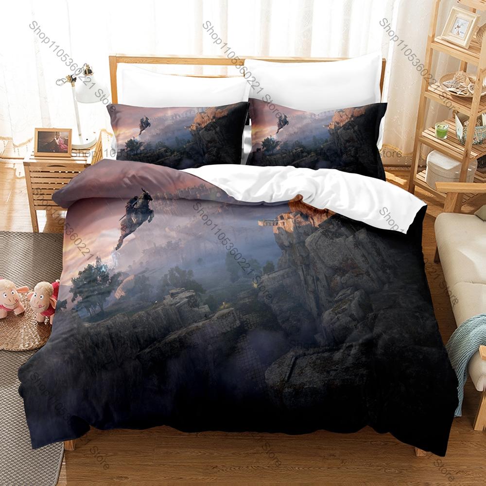 Cool Microfiber Black Gold Brown Medieval Dark Fantasy Gaming Bedding Set Duvet Cover + 2 Pillowcases All Season Use