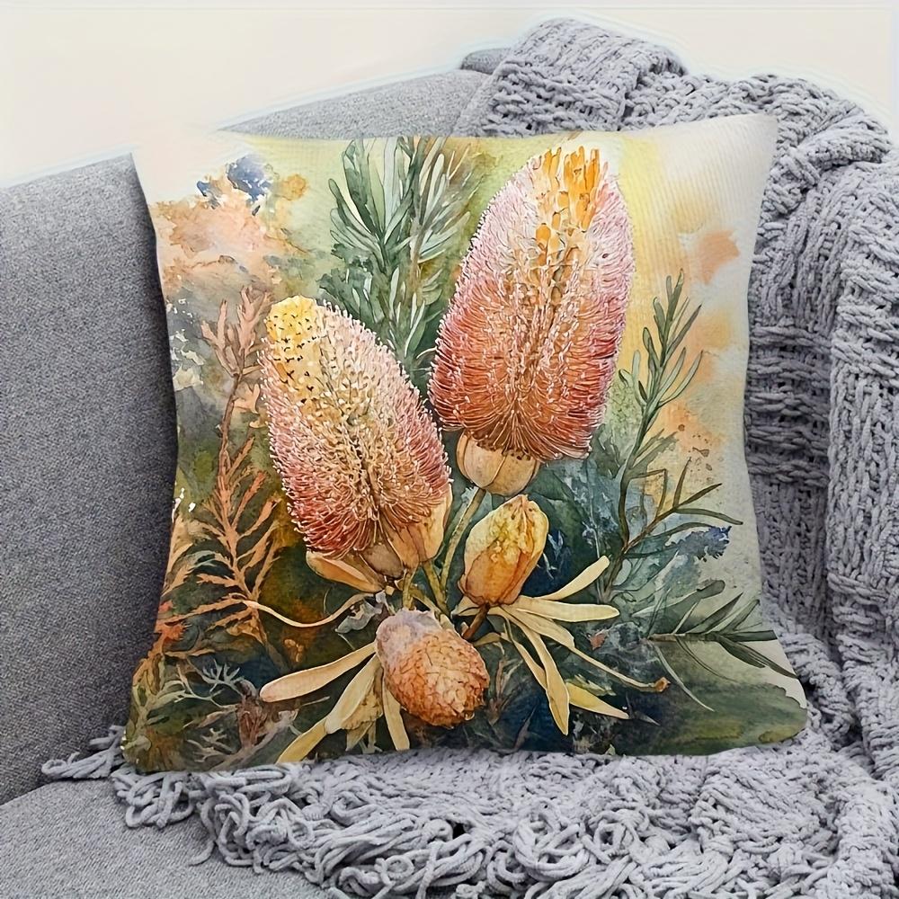 1Pc Australian Wildflower Watercolor 2D Printed Single-Sided Decorative Painting, With Zipper Closure
